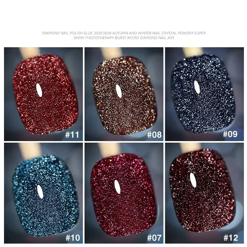 Glitter Reflective Gel Nail Polish 12 Color Red Pink UV Gel Varnish Sparkling Sequins Soak Off Nail Gel Nail Polish for Manicure