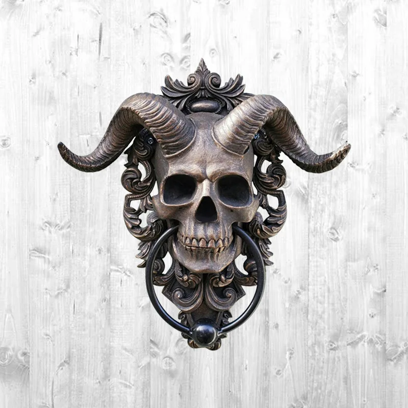 Outdoor decoration door knocker featuring Punk Satanic Skull sheep head wall decoration pendant home resin crafts