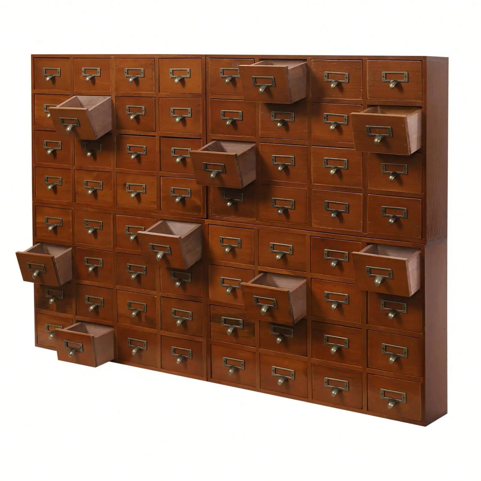 ZhdnBhnos 64 Drawers Apothecary Cabinet With Drawers, Tabletop Vintage Apothecary Chests Cabinets Rustic Herb Storage Box, Library Card Catalog Cabinet, Countertop Arts Card Catalog (4Pcs 16Drawers)