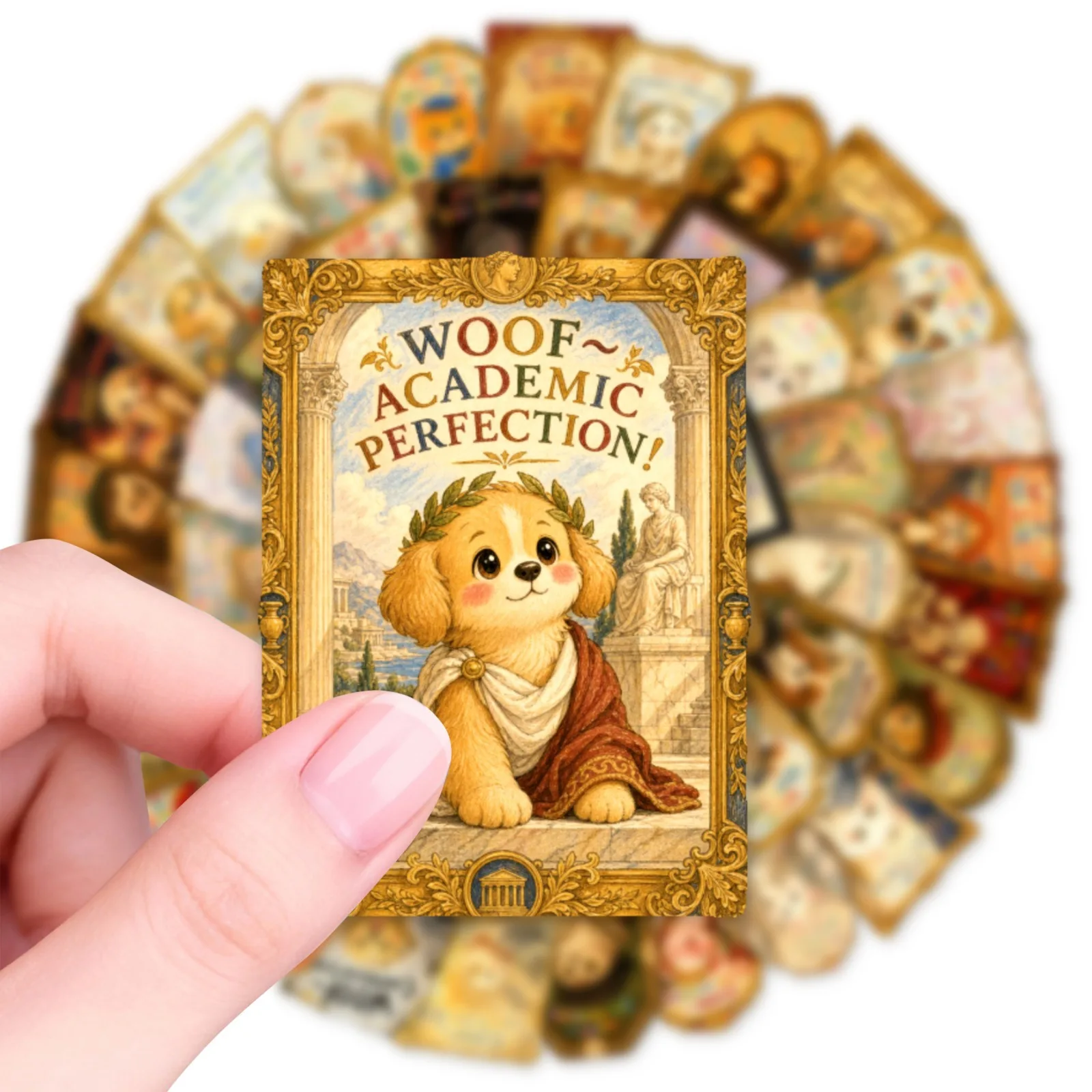 50-Pack Cute Cartoon Pet Stickers Retro Famous Paintings Decals Transparent Doodle Sticker for Notebooks Stationery Supplies
