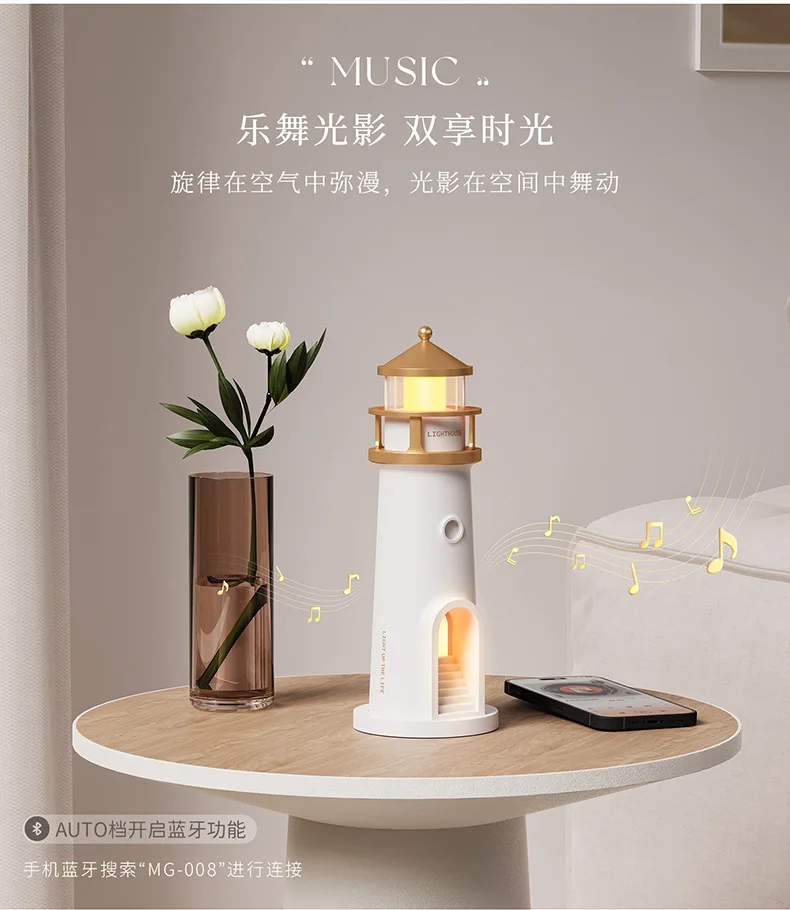 Moonlight Lighthouse Projection Lamp with Bluetooth Speaker Remote Control Human Body Sensing Night Atmosphere Light for Home De