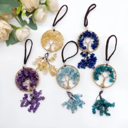 Tree of Life Dreamcatcher Natural Amethyst Pendant Crystal Quartz Stone Window Hanging Ornament for Car Wall Home Decor Gift