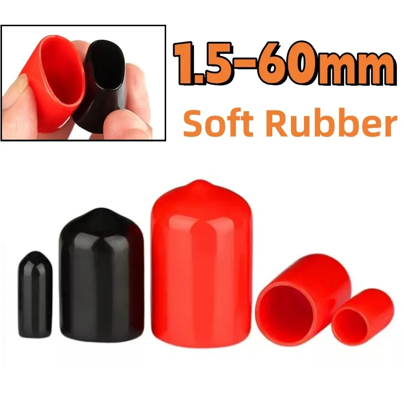 1.5-60mm Soft Rubber Cap Sleeve / Black Red PVC Thread Protection End Cap - Sealing Plug for Screws Bolts & Pipe