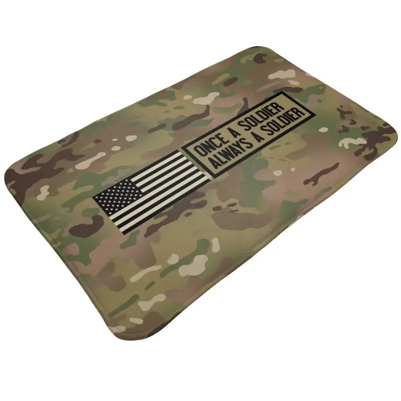 Custom Once A Soldier Always A Soldier Door Floor Bathroom Kitchen Mats Anti-Slip Camo Doormat Garden Entrance Carpet Rug