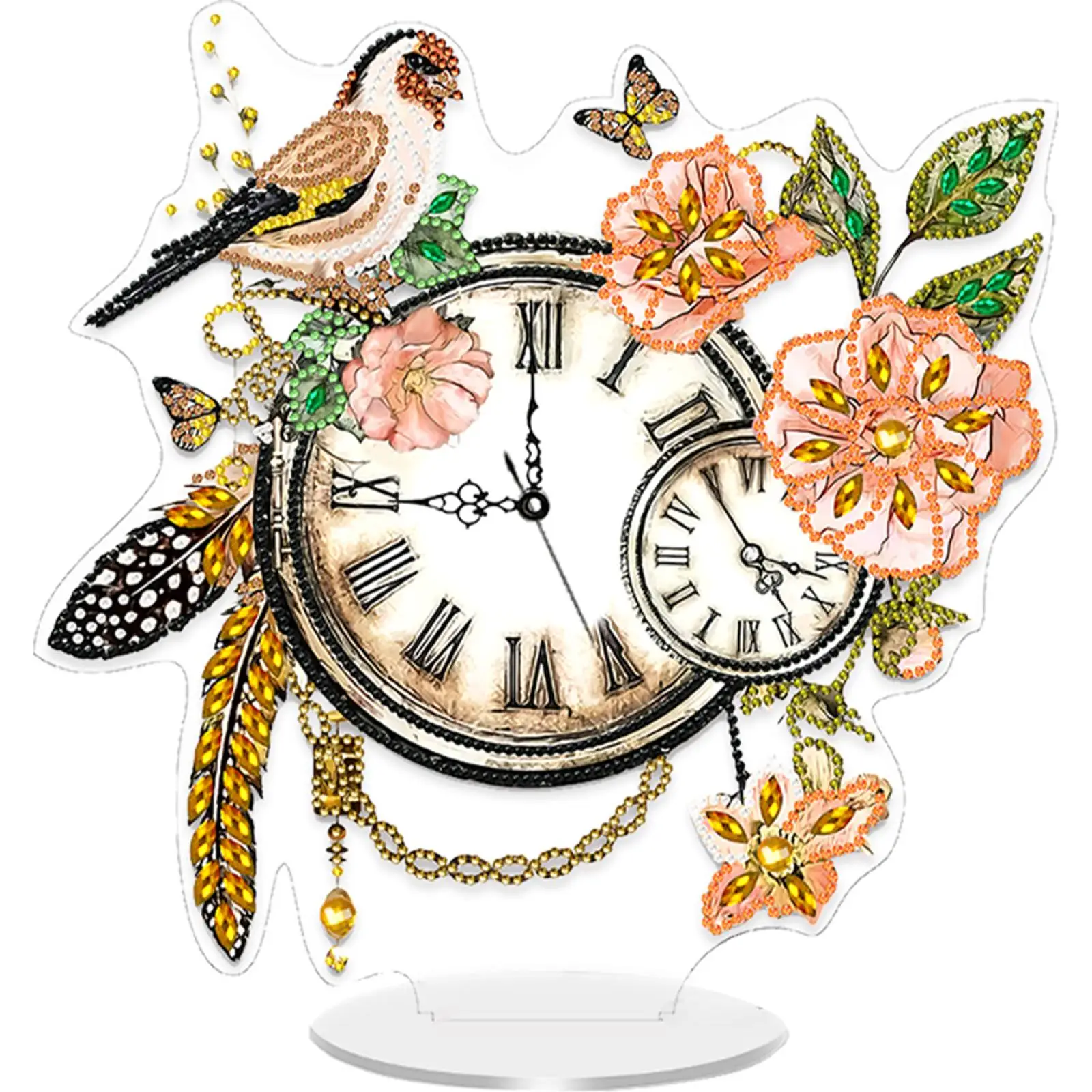 Acrylic Special Shape Flower Bird Diamond Painting Clock Ornaments Kit for Home - view 4
