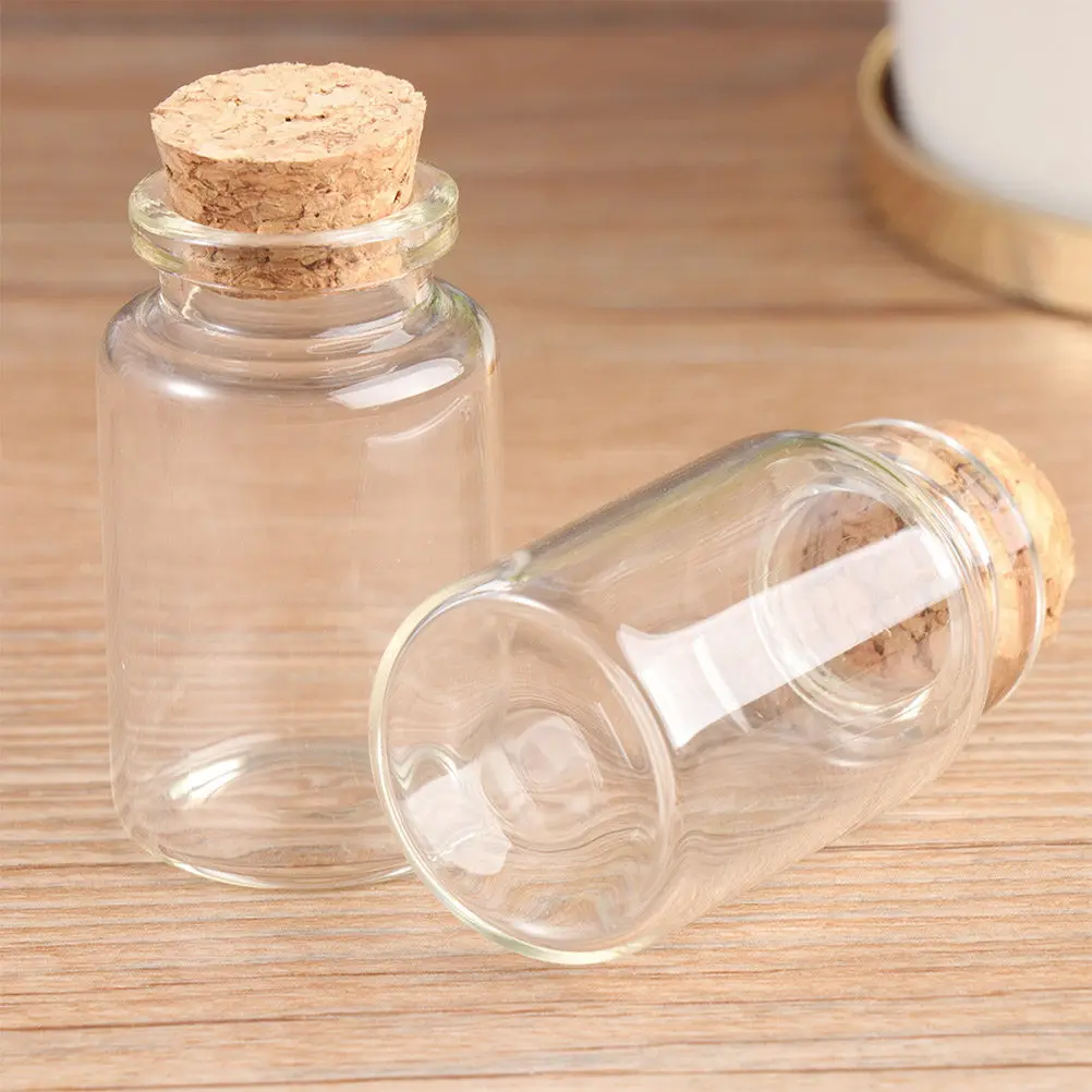 20Pcs Mini Glass Bottle with Wooden Cork Stopper 30x70mm 30Ml Transparent Wish Jar for DIY Gifts Potpourri Acrylic