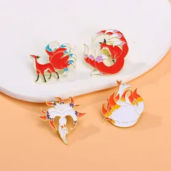 Cartoon creative cute red fox brooch dorky modeling brooch accessories nine-tailed fox badge clothes bag hat pin