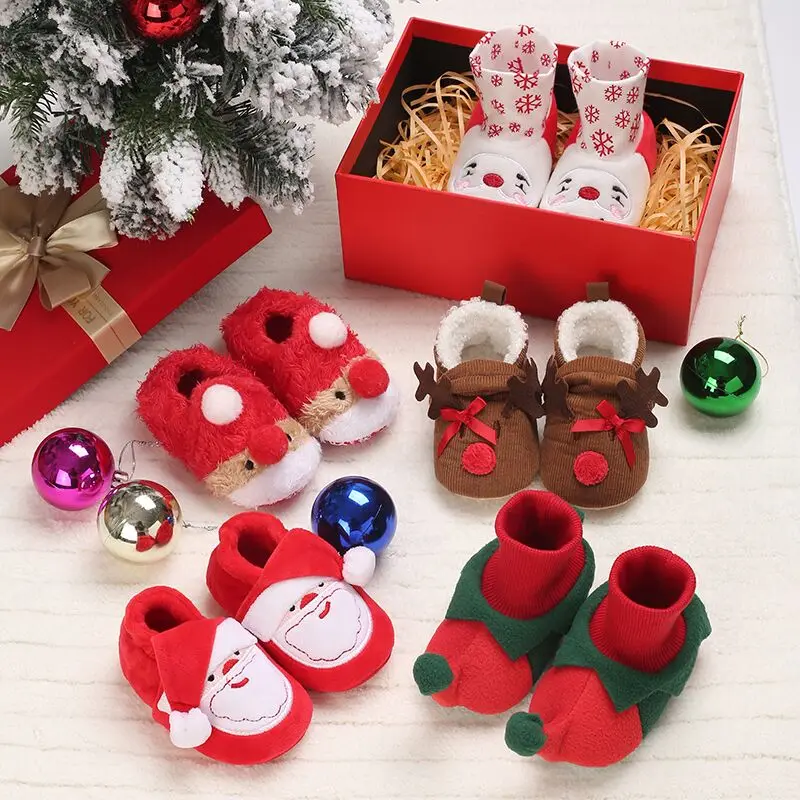 Christmas Winter New Role Playing Cute Cartoon Warm Shoes Santa Claus Baby Walking Shoes Winter 0-18 Months Baby