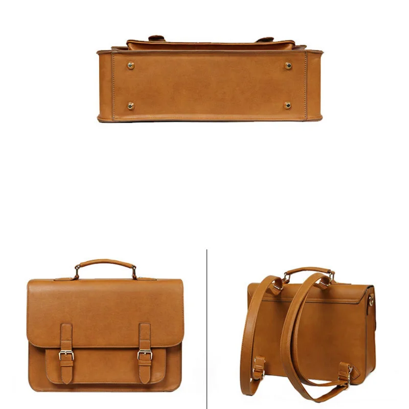 Bolso de mano de cuero para hombre y mujer, maletín para ordenador portátil, mochila escolar de cuero para libros de texto, bolso de hombro para