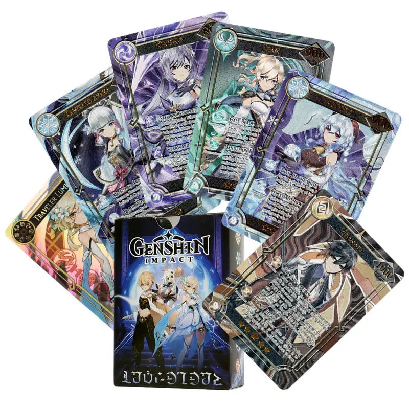 60Pcs English Genshin Impact Card Rare Holographic Shiny 55Pcs UR and 5Pcs Random UTR TCG Collection Kamisato Ayaka ZhongLI Gift