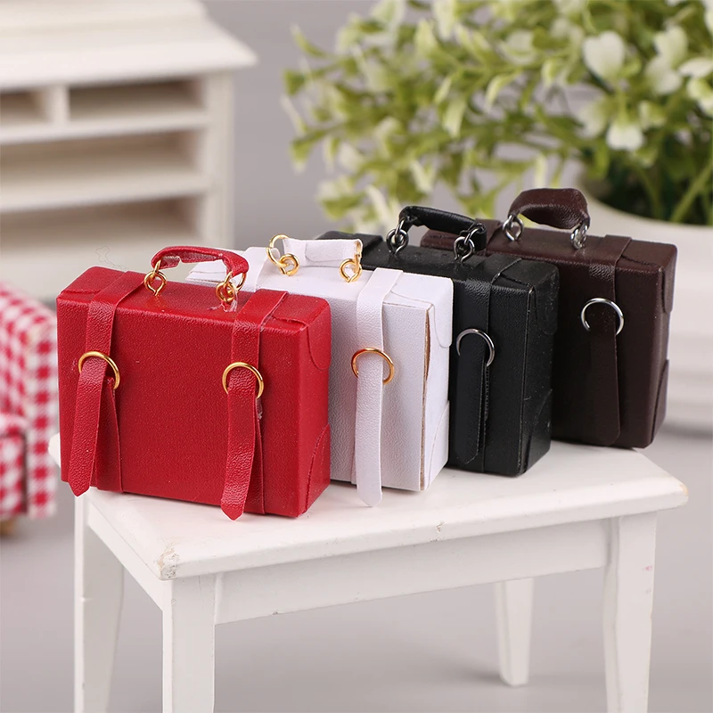 บ้านตุ๊กตา1:12กระเป๋าเดินทางหนังขนาดเล็กกระเป๋าเอกสารกระเป๋าถือแนววินเทจสำหรับตกแต่งบ้านโมเดลตุ๊กตาอุปกรณ์ตกแต่งบ้าน