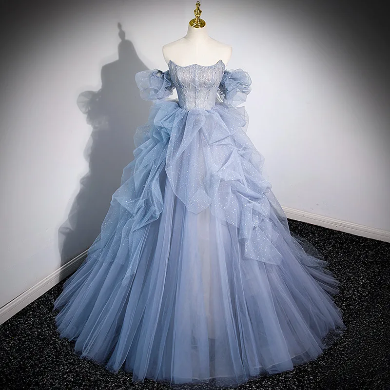 Quinceanera Dresses Fashion Blue Women Party Prom Dress Elegant Off The Shoulder Ball Gown Customized Backless Quinceanera Gown