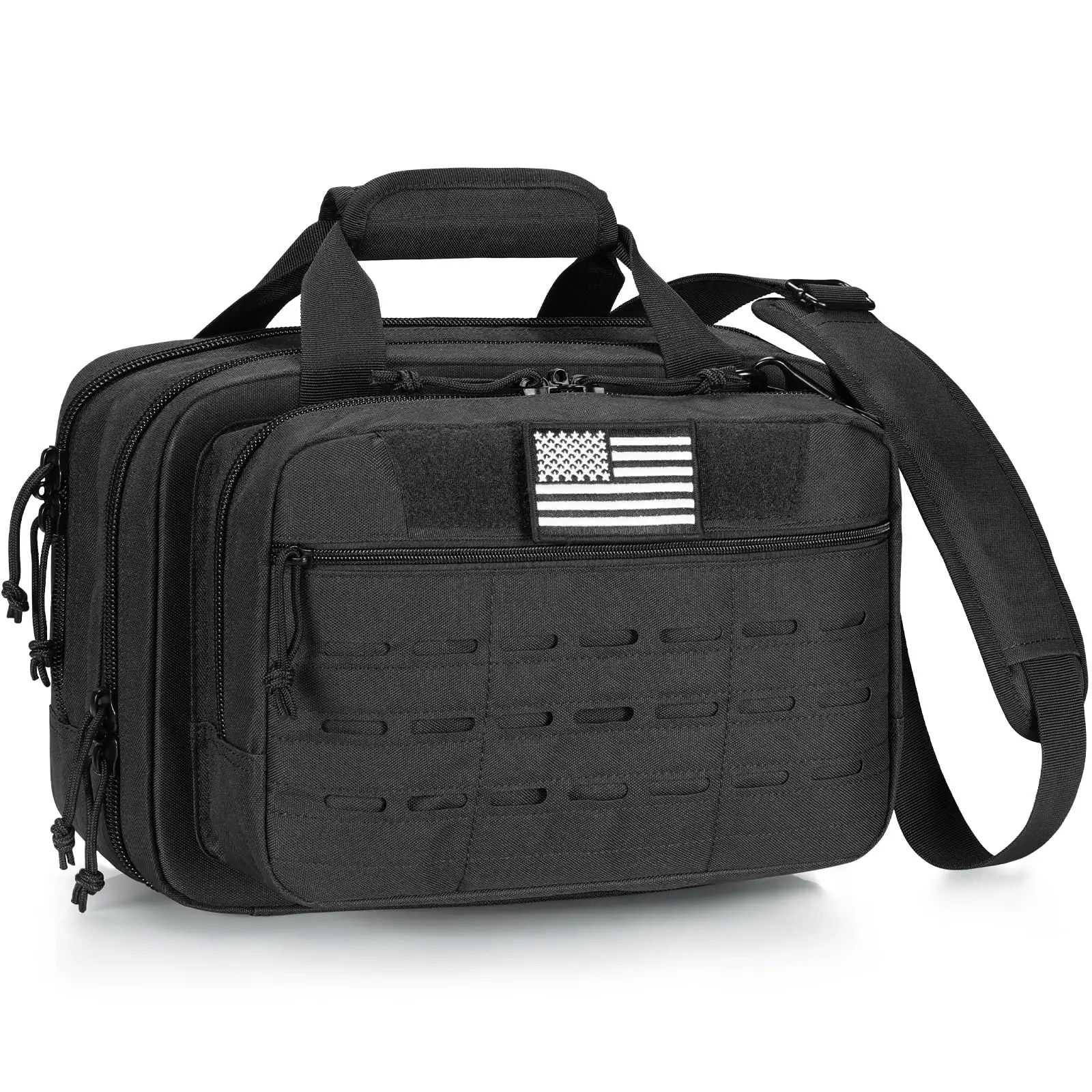 CVLIFE Tactical Gun Range Bag Case Pistol Handgun Carrying Lockable 3 Compartments Outdoor Hunting Shooting