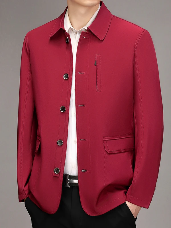 

Свободный крой Busin Sle, мужская куртка, красная, Luy Year, воротник на пуговицах, одежда для папы средней жизни, элитная мужская одежда, верхняя одежда