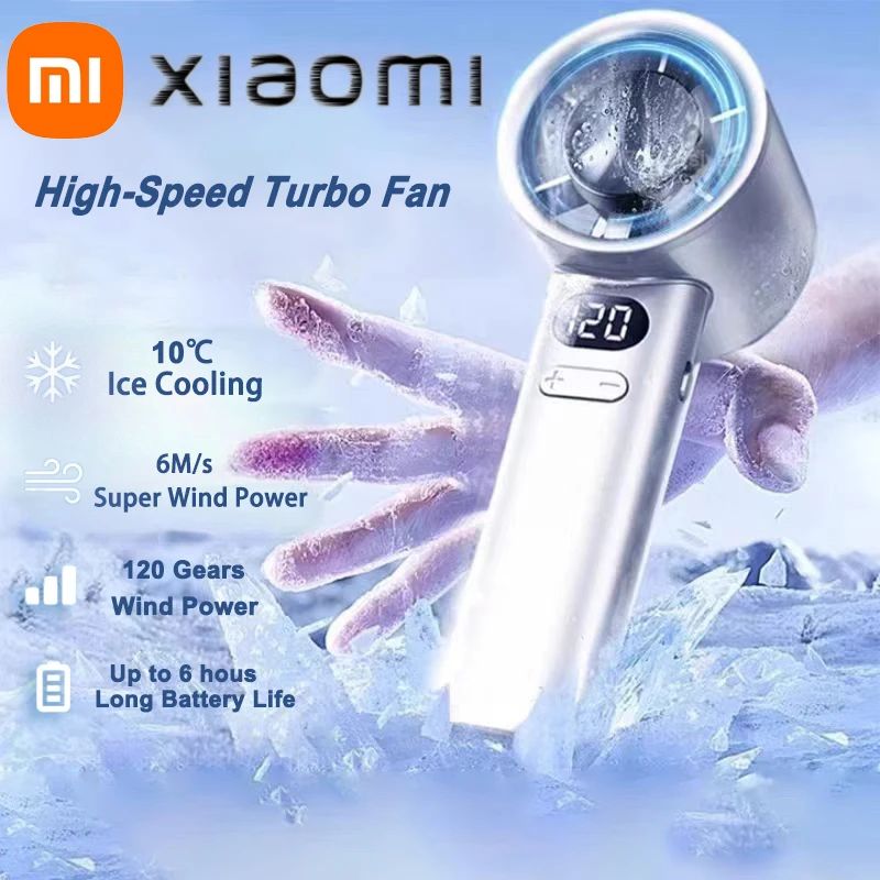 Ручной мини-вентилятор Xiaomi 3000 мАч, электрические ручные вентиляторы, ледяной компресс, высокоскоростное охлаждение, перезаряжаемый через USB, портативный светодиодный цифровой дисплей