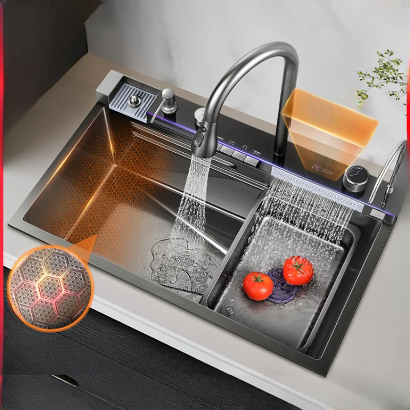 Kitchen sink whale waterfall sink stainless steel large single tank home sink package