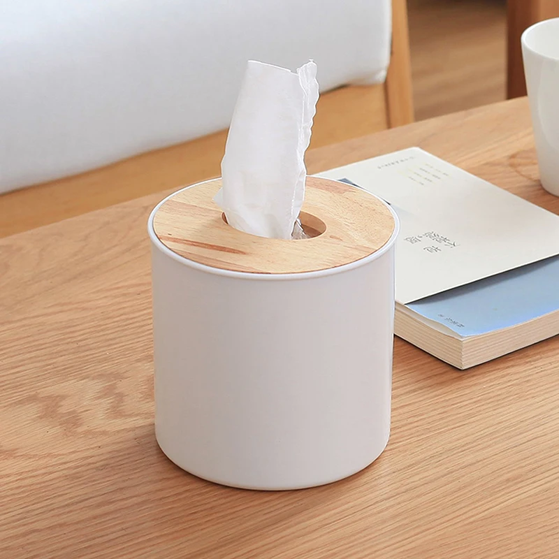 Round Tissue Box Bamboo Wood Drawer Napkin Box Toilet Roll Holder Storage Box Roll Paper Box Living Room Toilet Roll Paper Box