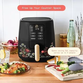 Image 3 Qt Air Fryer with Technology, (Black Wildflower) by Drew Barrymore