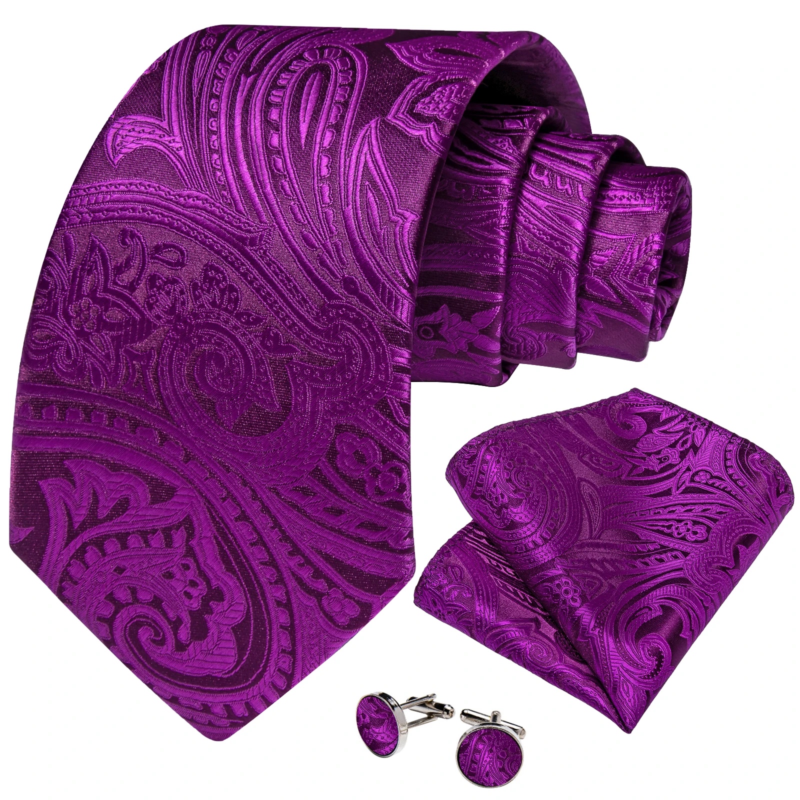 Men Fashion Dress Up Necktie Pocket Square Cufflinks Kit Banquet Wedding Ceremony