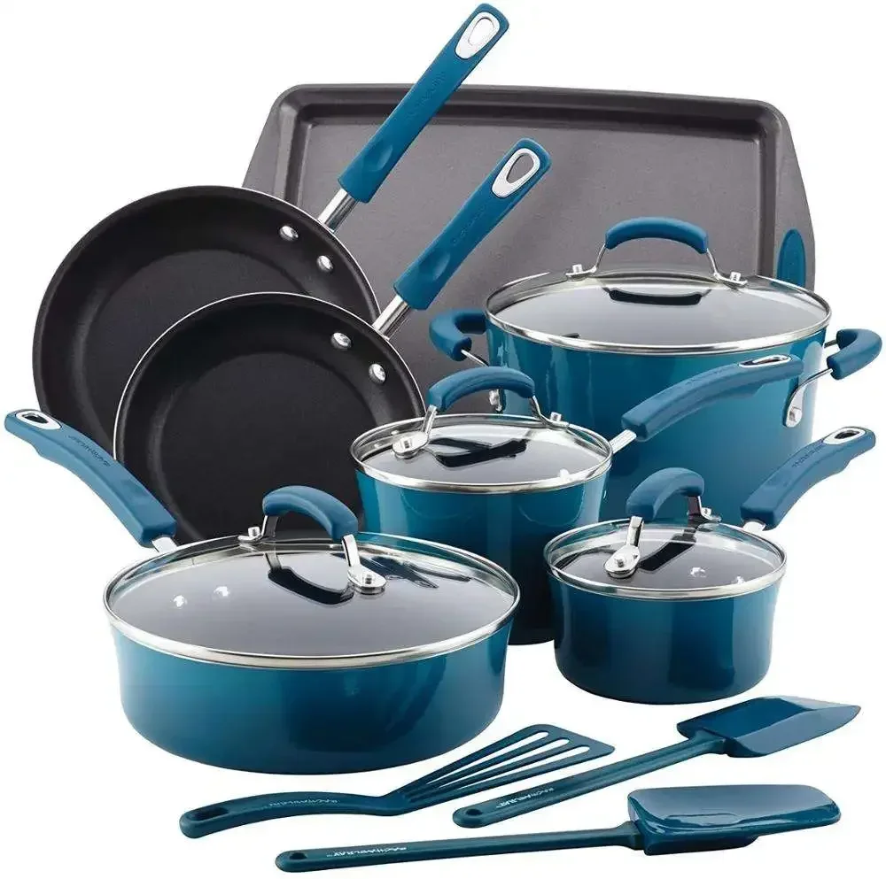 

2024 14 Pieces Cheap Price Die Cast Casserole Forged Big Aluminium Kitchen Nonstick Pan Cookware Sets