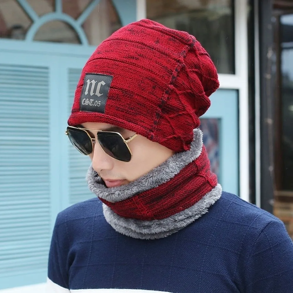 

New Windproof Hat Scarf Set Warm Coldproof Neck Warmer Knitted Ear Protection Cap Autumn and Winter