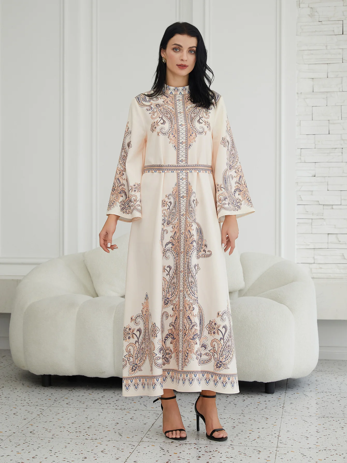 

Luxuriously Abaya Intricately Ornamental Palatial Abaya Heritage Courtly Patterned Abaya FullLength Elegant MaxiLength Dress