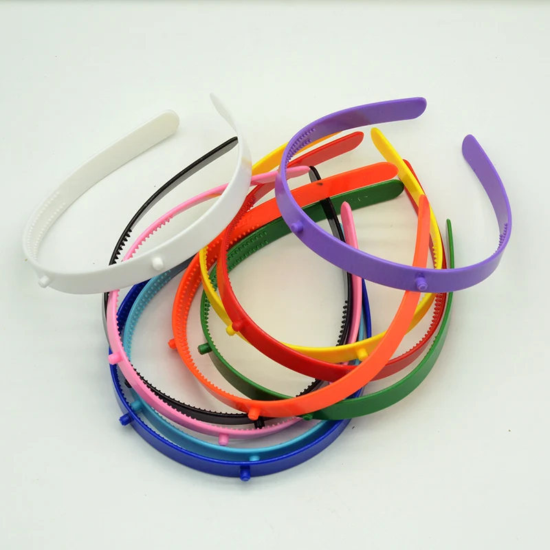 20PCS 13mm Colorful Two Horns Flat Plastic Hair Headbands Teethed No-slip Hair Hoops Base Hairbands DIY Holiday Hair Accessory