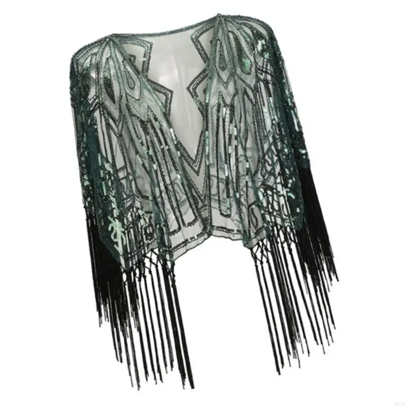 

Decorative Sequined Fringe Shawl Elegant Party Cover Up Fashionable Women's Tassels Capelet Formal Clothing Accessory 964A