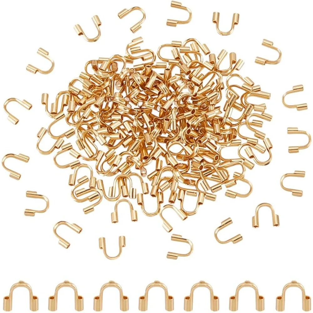 150 قطعة حقيقية 18K مطلية بالذهب 304 الجراحية أسلاك الفولاذ المقاوم للصدأ الجارديان سلك حامي U شكل الحلقات الأسلاك المعدنية ومجموعة الموضوع