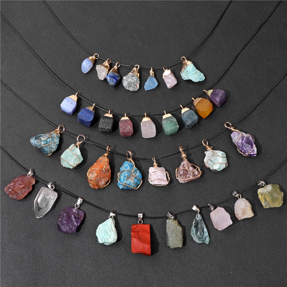 5pcs Natural Rough Stone Pendant Irregular Shape Healing Amethysts Labradorite Agat Quartz Pendants For DIY Handmade Necklace