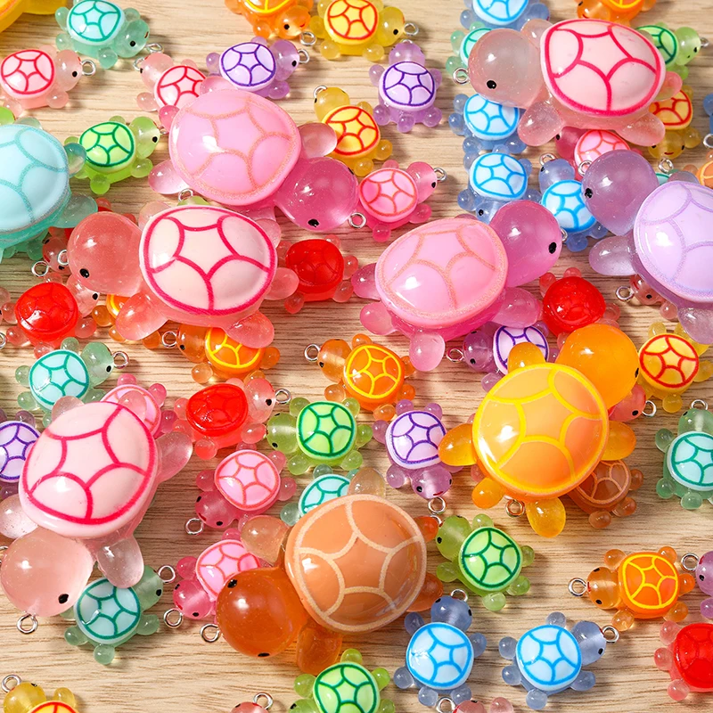 Tusember Cute Tortoise Pendants Resin Colorful Luminous Turtle Charms for Jewelry Making Handmade Earrings Necklace DIY