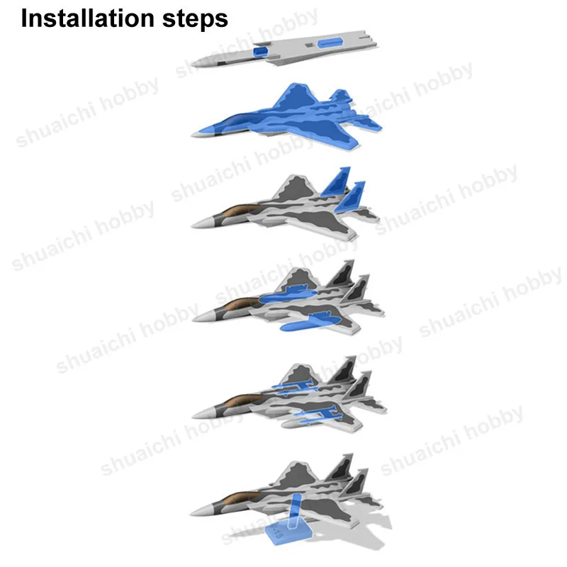 1 Juego de F-15 impreso en 3D, doble motor, modelo de avión de combate de alta resistencia, pieza de simulación, avión pintado en gris/azul, juguetes, escala 1/98