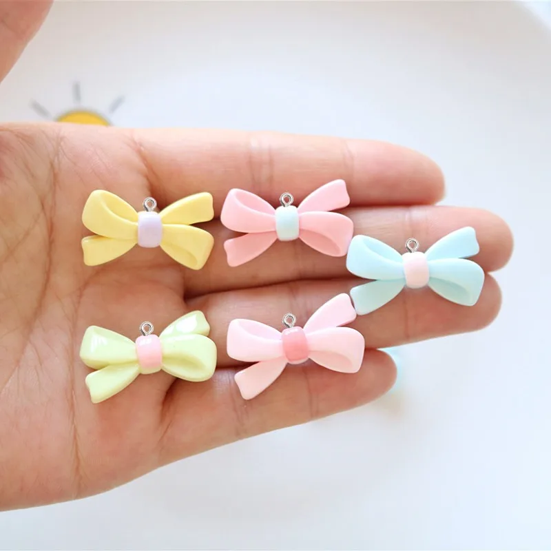 10Pcs Sweet Bowknot Resin Charms with Eye Pins DIY Jewelry Making Pendants Earrings Necklaces Keychain Crafts Making Materials