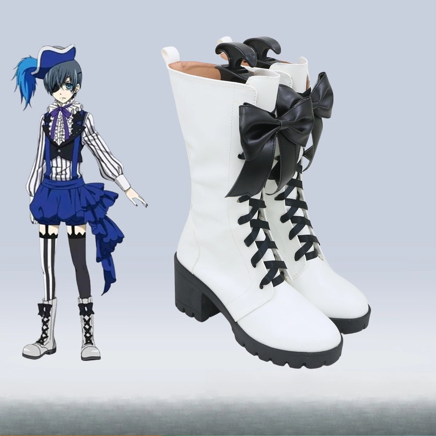 Anime Shoes Kuroshitsuji Book of Circus Ciel Phantomhive  Black Butler Cosplay Boots Halloween Costume Accessories Props Made