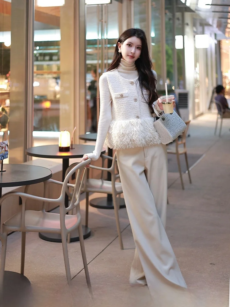 

KUN Gentle White Moonlight Small Fraance Sle женский шерстяной жилет осень-зима новая модель f с высоким воротником обычной длины