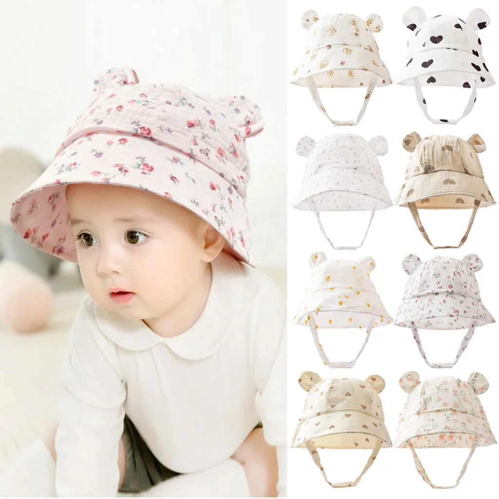 

Bear Ears Floral Printed Children's Fisherman Hat & Baby Sunshade Cap|baby sunhat