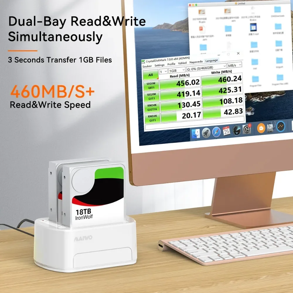 MAIWO pembaca perangkat keras, stasiun Dok Teluk ganda untuk 2.5 "& 3.5" SATA HDD/SSD ke USB 3.0 mendukung membaca & menulis