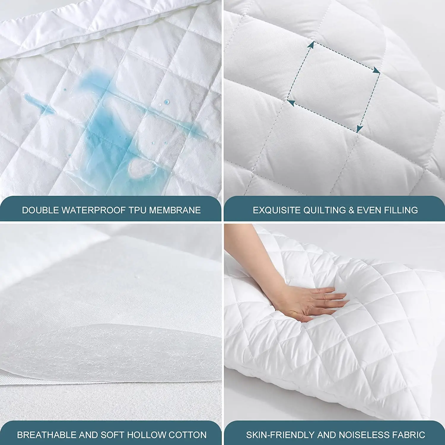 2pcs Thick Waterproof Pillow Protector Quilted Padding Pillow Cover with Zipper Bedbug Proof & Anti Mites