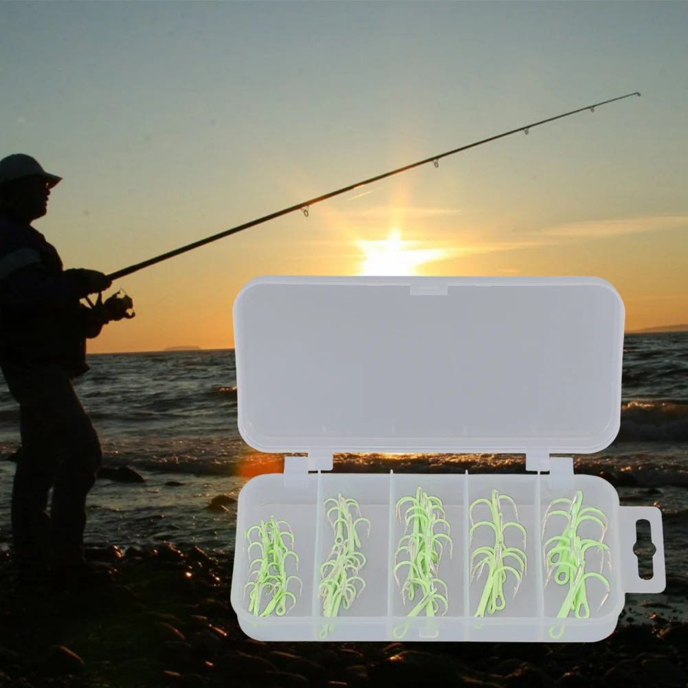 

Крючки разных размеров, светящиеся тройные крючки, компактный органайзер, легкий набор 53 г, никелированные крючки, крючки для ночной рыбалки