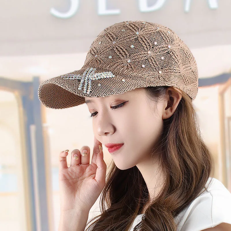 Fashion Rhinestone Peaked Cap Mother Niche Ladies Breathable Wild Peaked Caps Outdoor Street Temperament Travel Big Brim Sun Hat