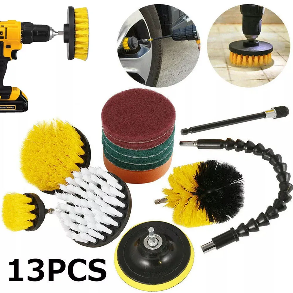 13Pcs Electric Drill Brush Attachment Set Power Scrubber Brush Car Polisher Kitchen Bathroom Cleaning Tool Car Detailig Brushes