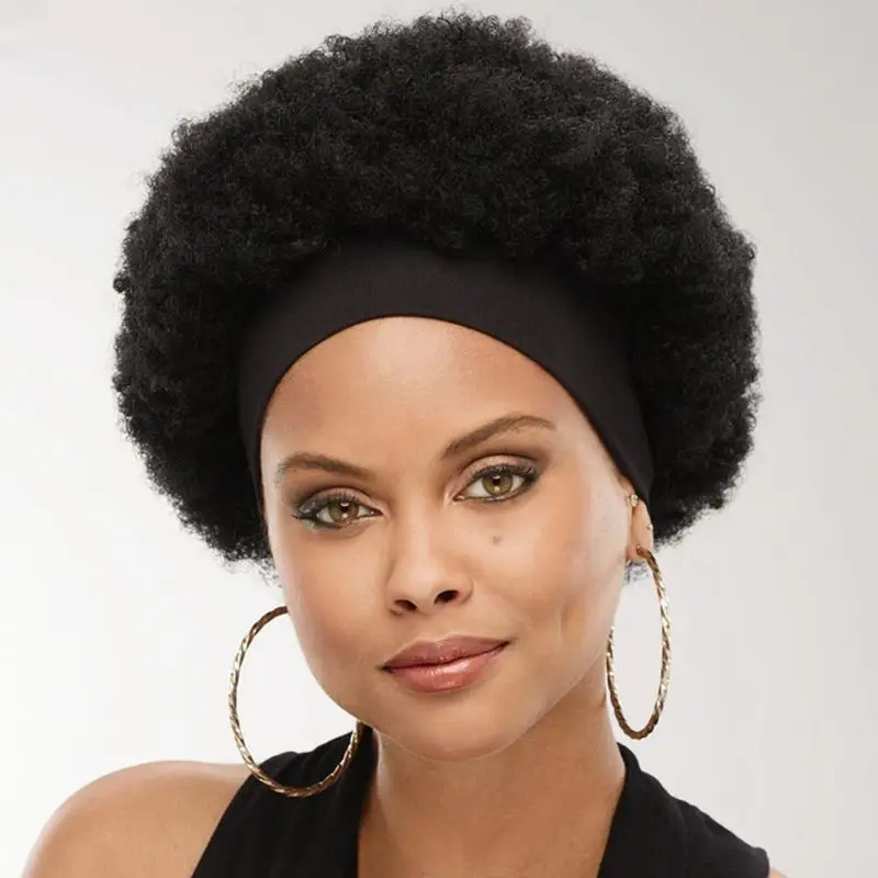 

Afro Short Kinky Curly Headband Wigs Head Wrap Wig Brazilian Synthetic Hair Wigs Bob Scarf Wig for Black Women