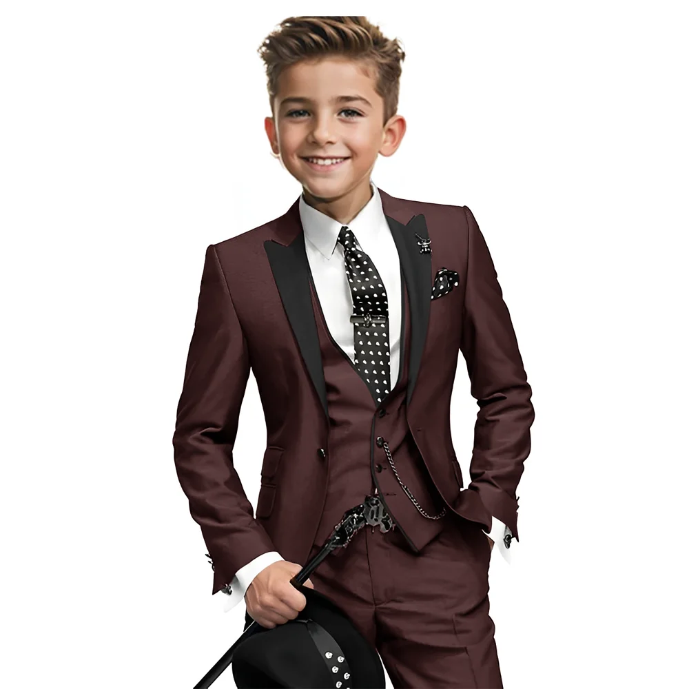 Navy Blue Boys Tuxedo 3-piece Blazer Pants Vest Wedding Boy Suit Formal Custom 2-16 Years Old Outfit