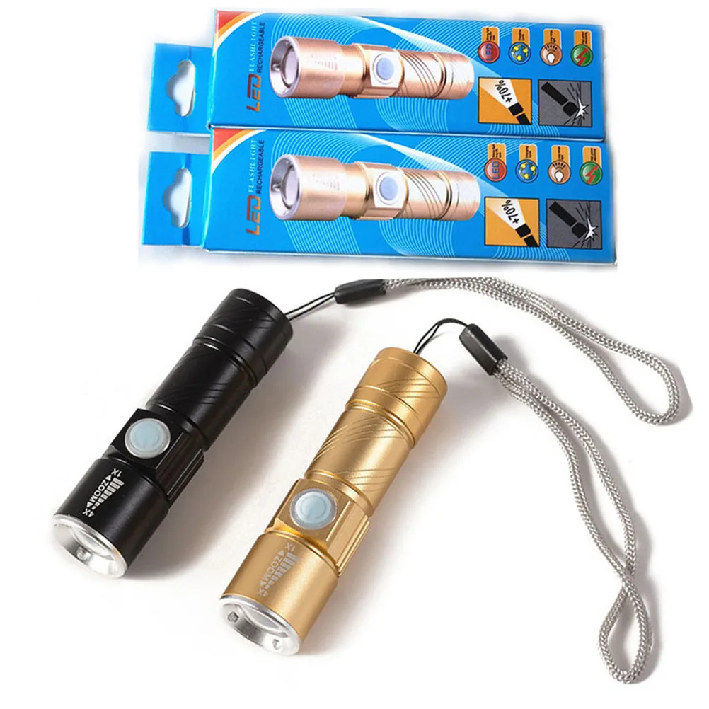 

Compact Mini LED USB Rechargeable Torch Sturdy Aluminum Alloy Ultra Bright Flashlight Zoom for Outdoor Camping Hiking