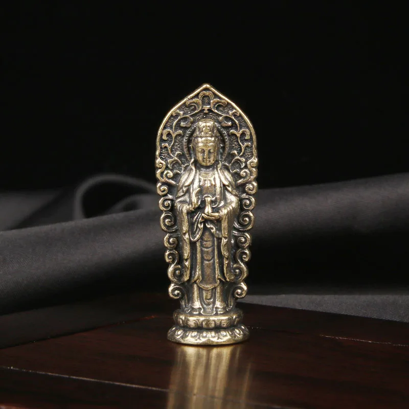 Brass Western Three Saints Guanyin Bodhisattva Statue Decorative Piece Backlit Guanyin Buddha Statue Handicraft Bronze Ware