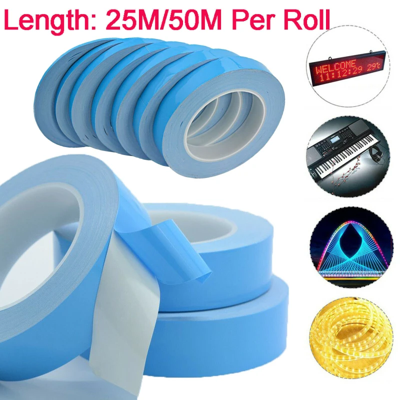 

25meter/Roll 8mm 10mm 12mm 20mm Width Transfer Tape Double Side Thermal Conductive Adhesive Tape for Chip PCB LED Strip Heatsink