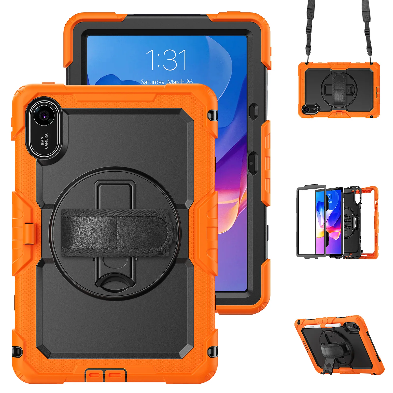 

For Xiaomi Redmi Pad 2 Case with PET Film / Stylus Holder / Shoulder Strap PC Silicone Tablet Cover - Orange