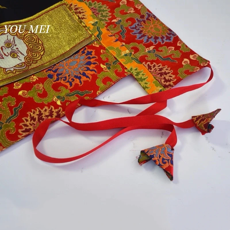 Tibetan-Style Flags,Embroidered Three-Eyed Guardian Pattern Hanging Banner,Buddhist Item Chapel Altar Prayer Flag Wall Hanging