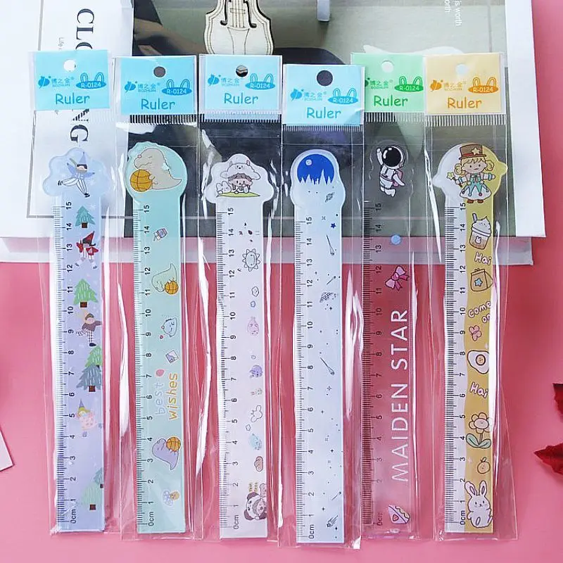 6 Piece Kawaii Stationery Cartoon Drawing Kitten Straight Plastic Ruler