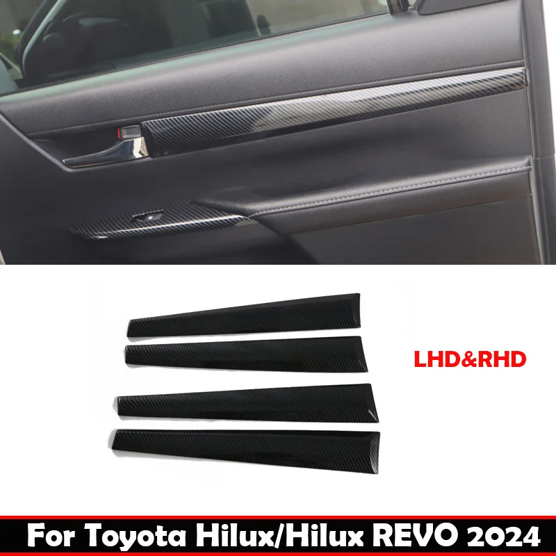 For Toyota Hilux/Hilux REVO 2024 ABS carbon fiber Inner Door Handle Handrail Panel Cover armrest Strip Decoration Panel Strip